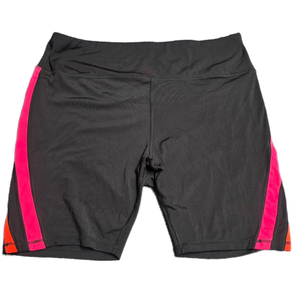 bebe Sport Biker Shorts Women's‎ Size 3X Black Pink Orange Striped Athletic
